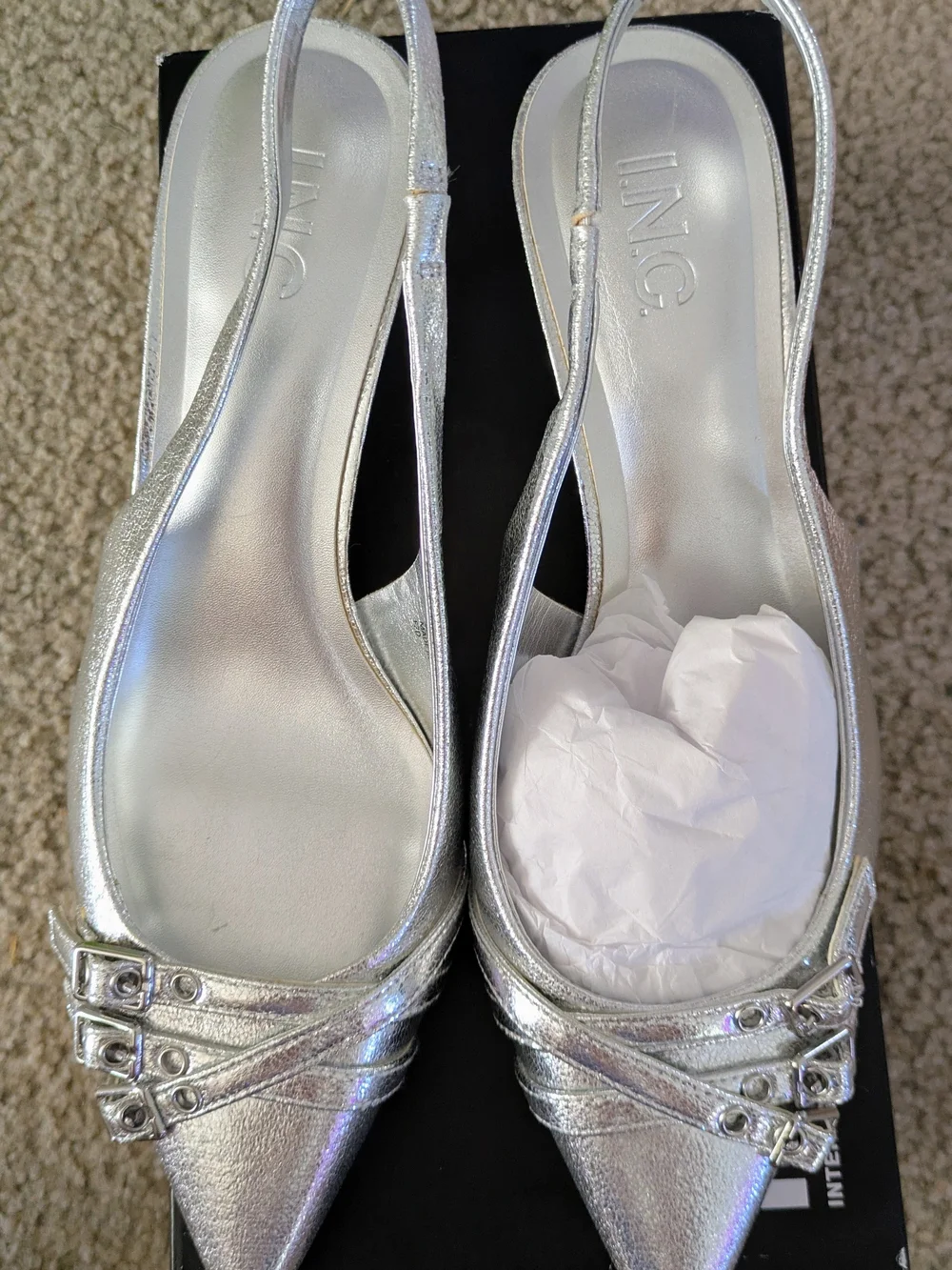 INC International Concepts Women's Silver Slingback Low Heel Pumps